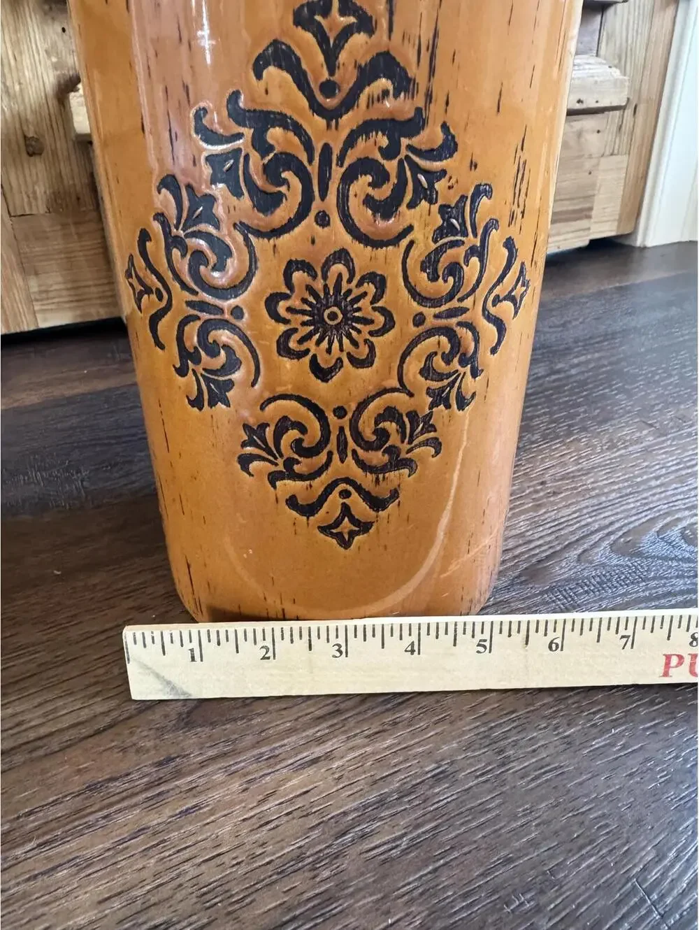 Hobby Lobby | Orange - Brown Distressed Decorative Canister | 1082